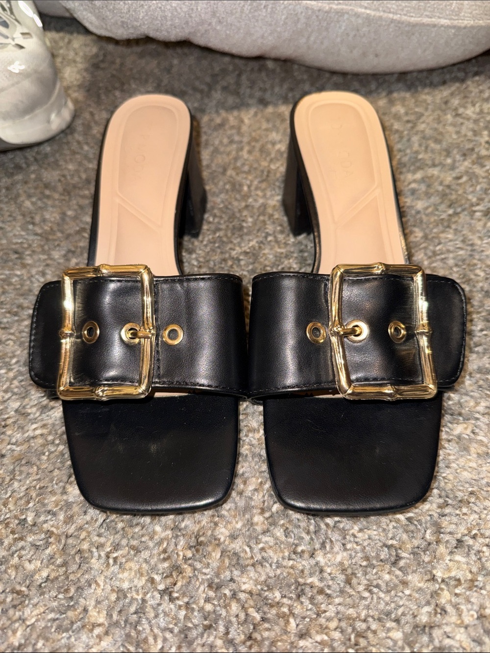 Black Buckle Slide Heels - Women's Elegant Block Heel Sandals